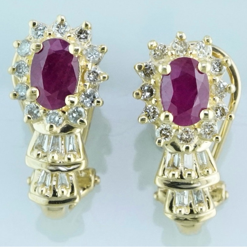 14k Yellow Gold Natural Ruby And Natural Diamond Earrings